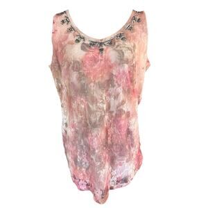 G Collection Lace Beaded Tank Top Large Pink Fairy Grunge Coquette Artsy Retro